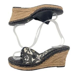 Born Womens Espadrille Wedge Sandals Platform Espadrille Leather Black White 7